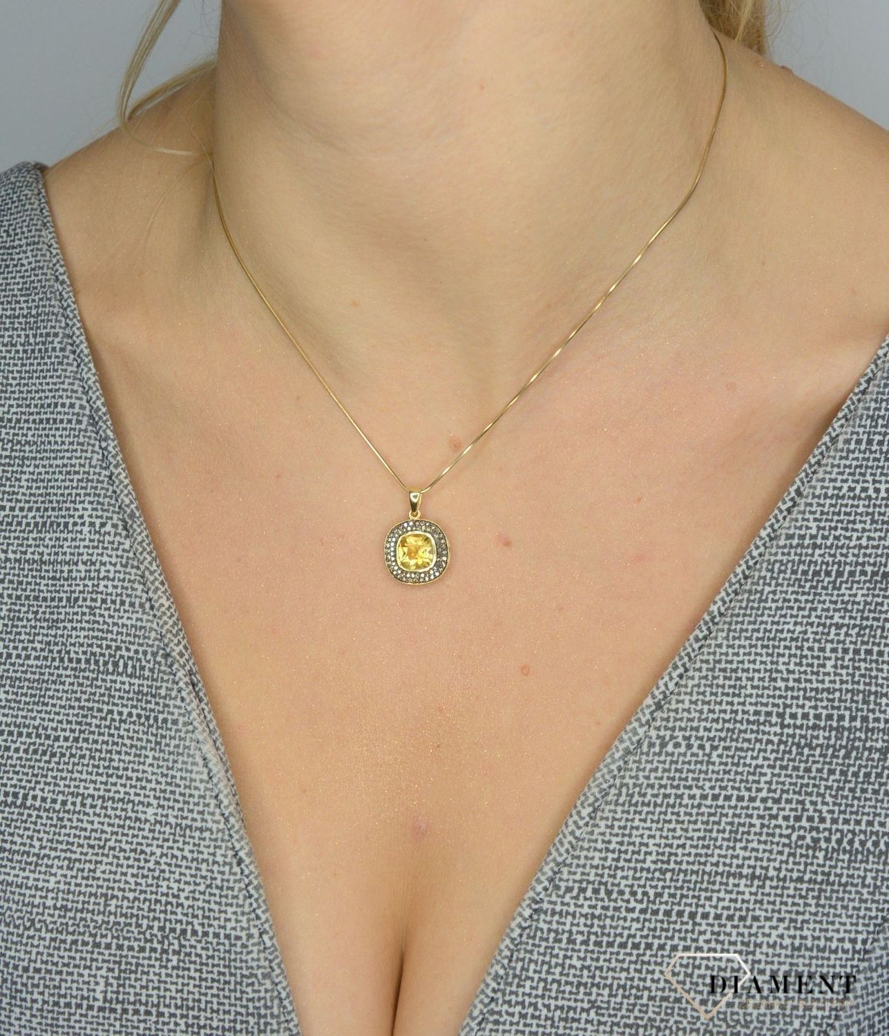 Złota zawieszka DIAMENT cytryn, diamenty P 1020 CTCH.jpg